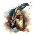 A painting of a candle and a feather. AI generative image. Royalty Free Stock Photo