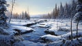 Winter River In Snow Covered Forest: Tranquil Landscape Inspired By James Bullough