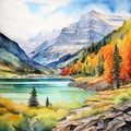 Colorful Watercolor Painting Of Waterton-glacier International Peace Park