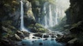 Majestic Waterfall Painting In Spatial Concept Art Style