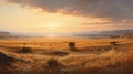 Serene Sunset: Marsh Grass In Desert Landscape