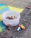 Painting chalk on a street Royalty Free Stock Photo