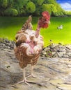 Painting chicken outdoor with balkd neck