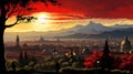 A painting of the Florence-like city at sunset, AI