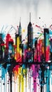 A painting of a city with lots of paint splatters. Generative AI image. Royalty Free Stock Photo