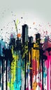 A painting of a city with lots of paint splatters. Generative AI image. Royalty Free Stock Photo