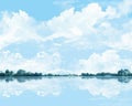 a painting of clouds reflecting in the water