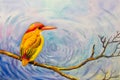 Painting colorful of alone yellow bird on a branch Royalty Free Stock Photo