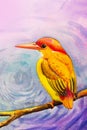 Painting colorful of alone yellow bird on a branch Royalty Free Stock Photo