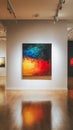 Painting of a colorful explosion is hanging on a white wall Royalty Free Stock Photo