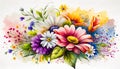 Painting of colorful flowers on white background. Generative AI Royalty Free Stock Photo