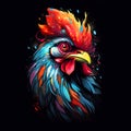 Painting of colorful rooster head. Farm animals. Clipart for Sublimation Printing. Illustration, Generative AI Royalty Free Stock Photo