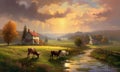 Farm landscape painting Royalty Free Stock Photo