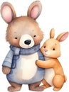 Painting of a cute bear and a cute rabbit. AI-Generated. Royalty Free Stock Photo