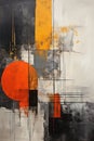 A Painting of Dark grey and orange abstract painting with a Sun, yellow Circle Wall Art Royalty Free Stock Photo
