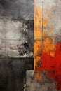 A Painting of Dark grey and orange abstract painting with a Sun, yellow Circle Wall Art Royalty Free Stock Photo