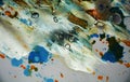 Painting silver dark watercolor orange blue wax vivid spots, abstract creative background Royalty Free Stock Photo