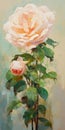 Delicate Rose Oil Painting On Green Background - Uhd Image