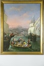 Painting The Departure from La Rabida by Cabral Bejarano, depicts the departure of Christopher Columbus to the New World, as seen Royalty Free Stock Photo