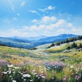 Field With Wildflowers and Mountain Background Royalty Free Stock Photo