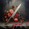 Knife With Roses: A Mythological Realism Oil Painting