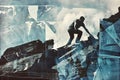 A painting depicting a man in the act of climbing a challenging mountain terrain. Generative AI Royalty Free Stock Photo