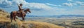 A Man Riding a Horse on a Hill. Generative AI. Royalty Free Stock Photo