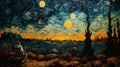 Memories Of Van Gogh: A Neo-mosaic Landscape Painting Of Starry Night
