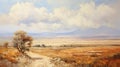 Detailed Painting Of A Dirt Road In An Open Field