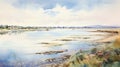 Estuary Of France Watercolor Painting: English Countryside Scenes And Coastal Views