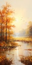 Golden Light: Accurate Ornithological Autumn Lake Landscape