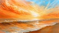 Sunset Over the Ocean Painting Royalty Free Stock Photo