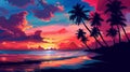 Tropical Sunset With Palm Trees Royalty Free Stock Photo