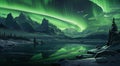 Green Aurora Borealis Dancing Over Lake Royalty Free Stock Photo