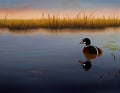 Wood Duck Drake Floating in Pond. Generative AI Royalty Free Stock Photo