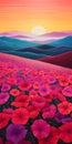 Vibrant Pop Surrealism: Sunset Field Of Poppies In Ultrafine Detail