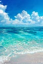 A Painting of a Beach With Blue Water and Clouds Royalty Free Stock Photo