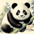 A painting of bamboo panda. Bamboo panda illustration.