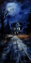 Moonlit Haunted House: A Realistic Figurative Painting