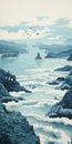 Detailed Science Fiction Illustration Of Rocky Beach With Mist