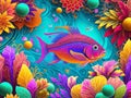 Painting depicts a majestic purple fish swimming gracefully amidst a vibrant coral reef, showcasing the mesmerizing beauty of the