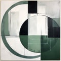 Modern Abstract Art: Overlapping Shapes In Dark Green, Grey, And White Royalty Free Stock Photo