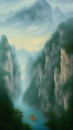 Picture matching of the ancient Chinese poem \'Watching Tianmen Mountain\'