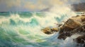 Ocean Waves Painting In Adrian Smith Style Royalty Free Stock Photo