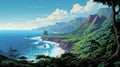 Hawaii Coast Illustration By Steve Elston: Artgerm And Japanese-style Landscapes Inspired