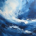 Indigo Baroque Seascape Abstract: A Faith-inspired Ocean Painting With Expressive Use Of Light