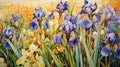 Realistic Oil Painting Of Iris Flowers In Bold And Colorful Style Royalty Free Stock Photo