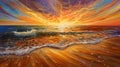 Sunset Over the Ocean Painting Royalty Free Stock Photo