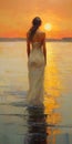 Stunning Sunset Painting Of A Woman In Water