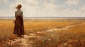 Peasant Girl In The Badlands: An American Romanticism Painting Royalty Free Stock Photo